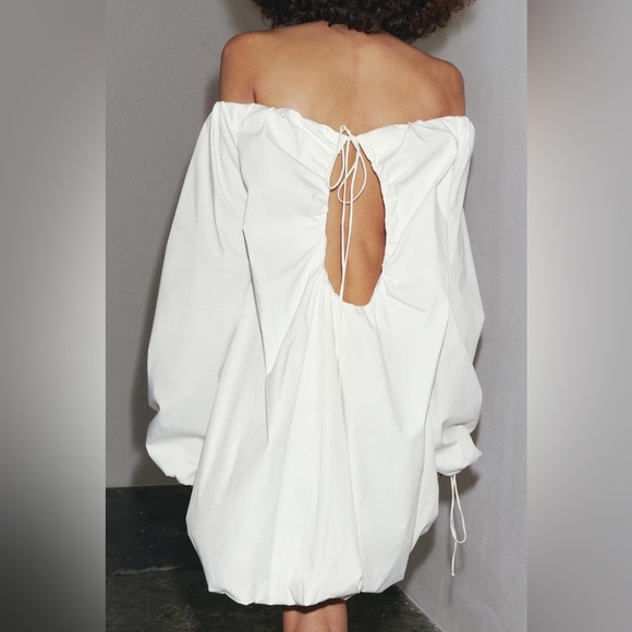Zara Elegant White Off-Shoulder wide oversize Dress - Picture 8 of 10